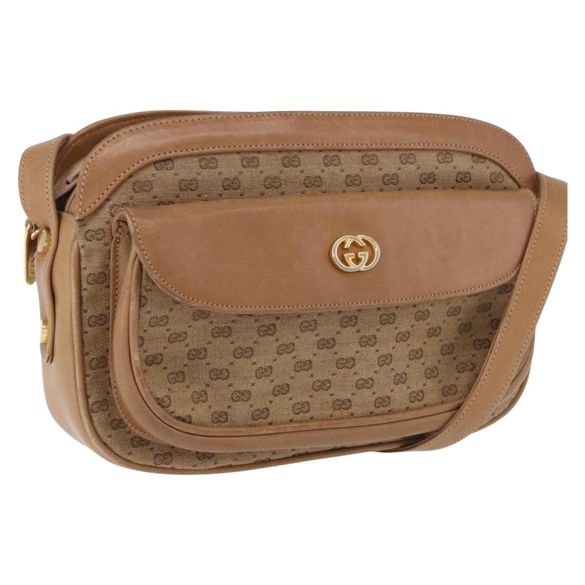 GUCCI Micro GG Canvas Shoulder Bag Beige Gold Tone Auth ep15764