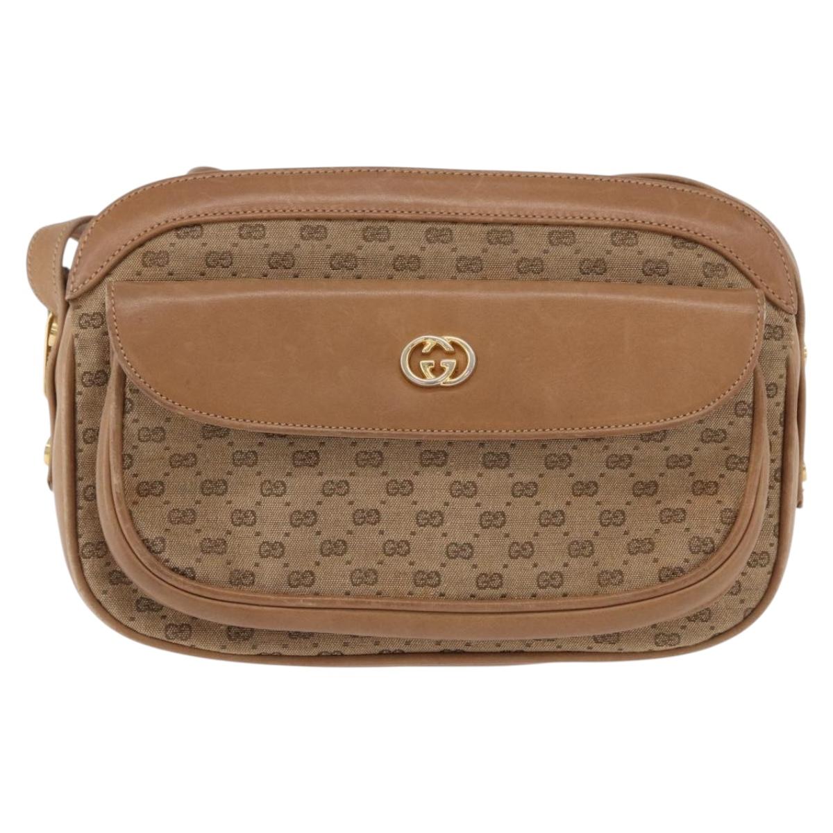GUCCI Micro GG Canvas Shoulder Bag Beige Gold Tone Auth ep15764