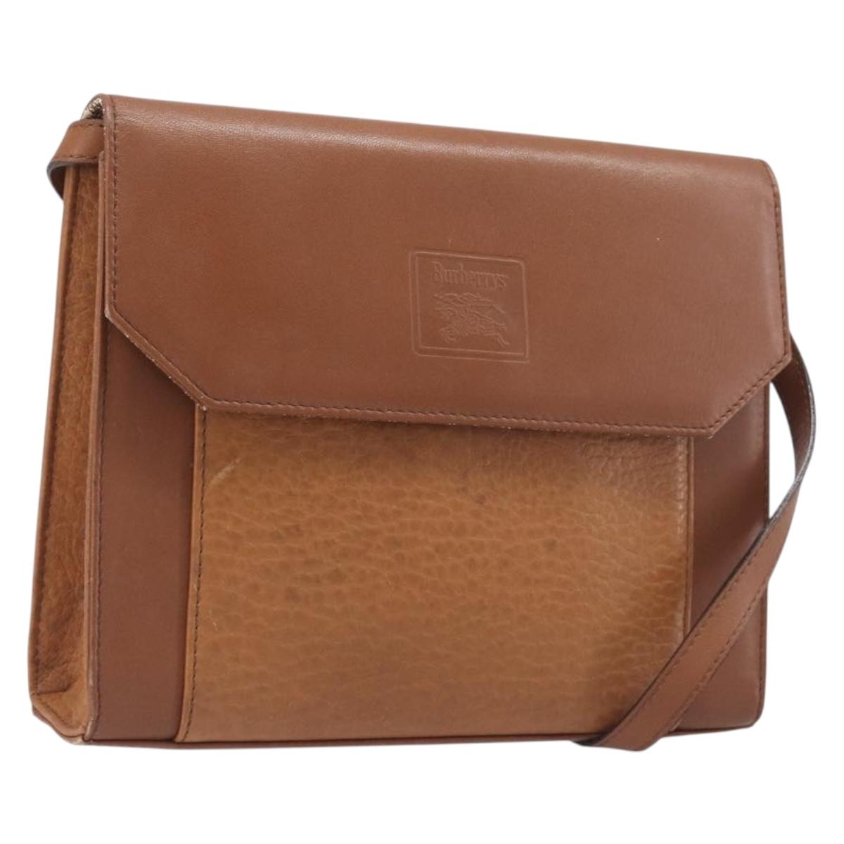 Burberrys Shoulder Bag Leather Brown Gold Tone Auth ep15766