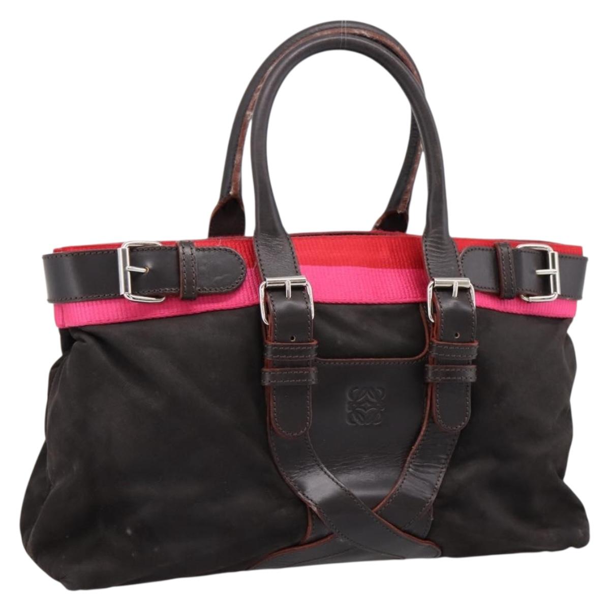 LOEWE Hand Bag Leather Black Silver Auth ep15767
