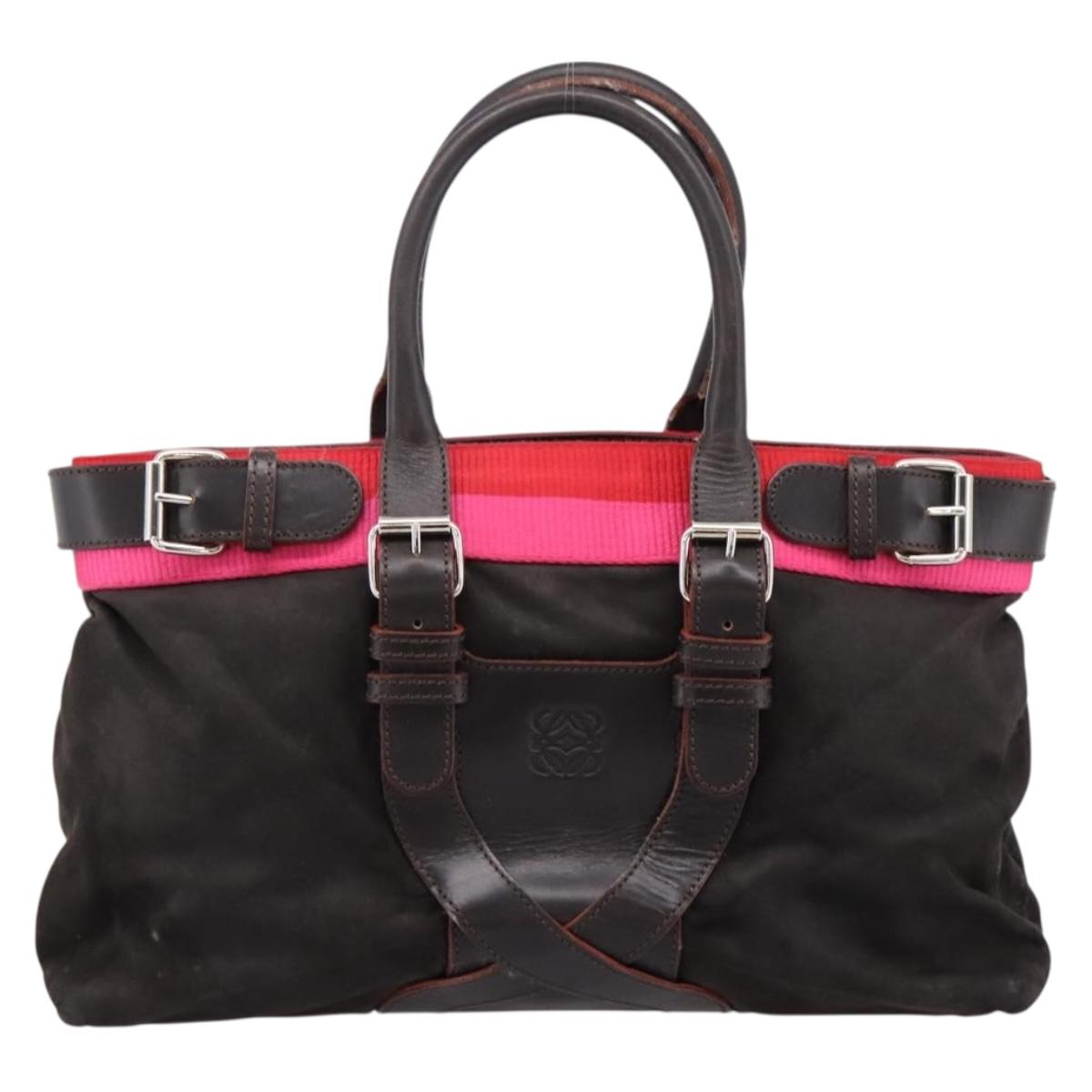 LOEWE Hand Bag Leather Black Silver Auth ep15767
