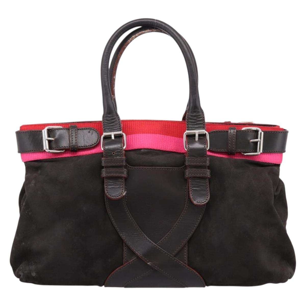 LOEWE Hand Bag Leather Black Silver Auth ep15767