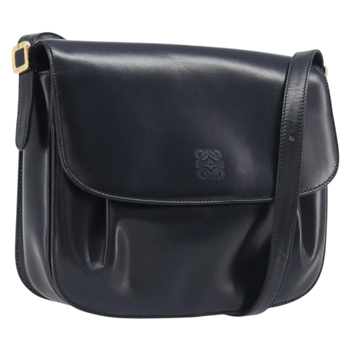 LOEWE Shoulder Bag Leather Black Gold Tone Auth ep15772