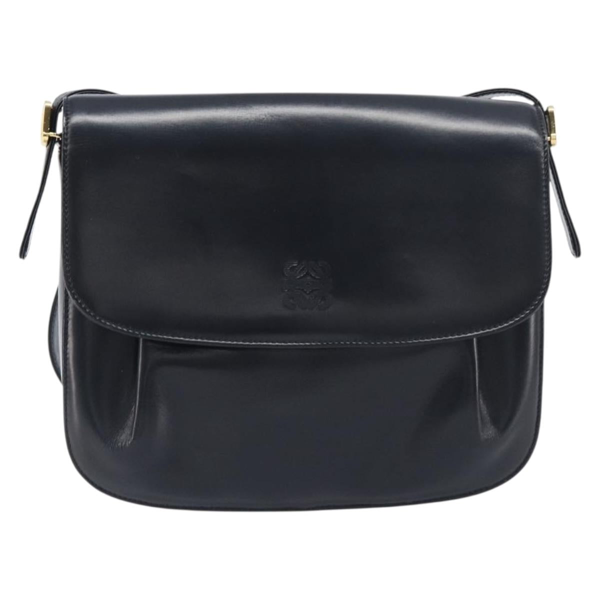 LOEWE Shoulder Bag Leather Black Gold Tone Auth ep15772
