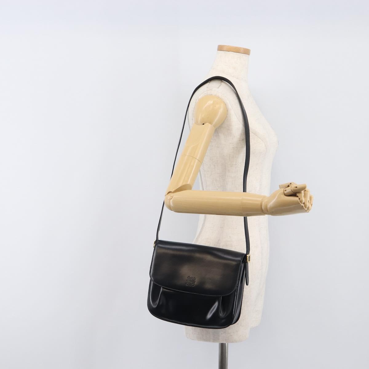 LOEWE Shoulder Bag Leather Black Gold Tone Auth ep15772
