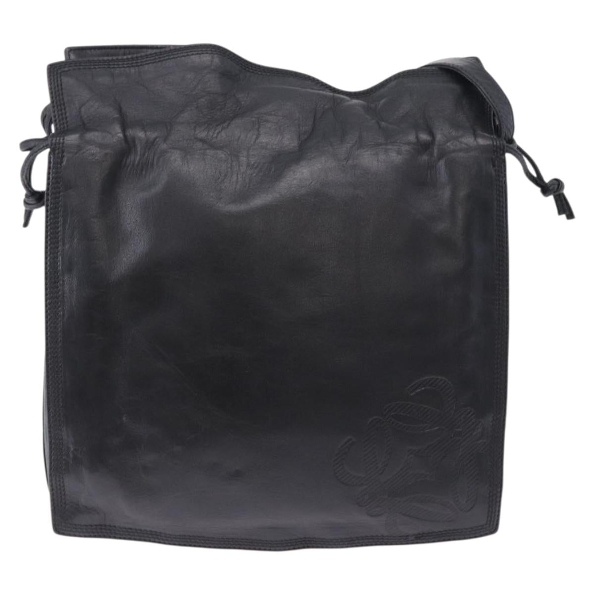 LOEWE Anagram Shoulder Bag Leather Black Gold Tone Auth ep15773