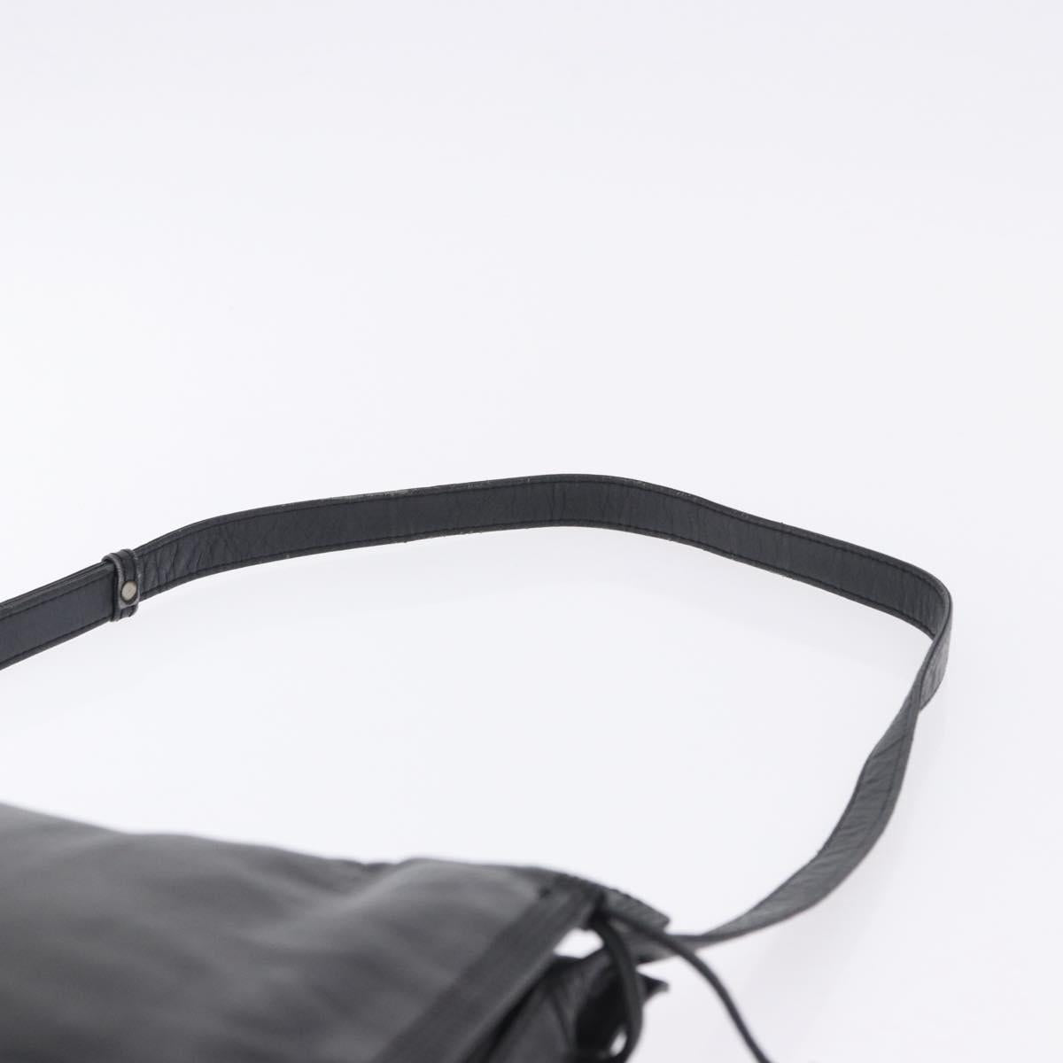 LOEWE Anagram Shoulder Bag Leather Black Gold Tone Auth ep15773