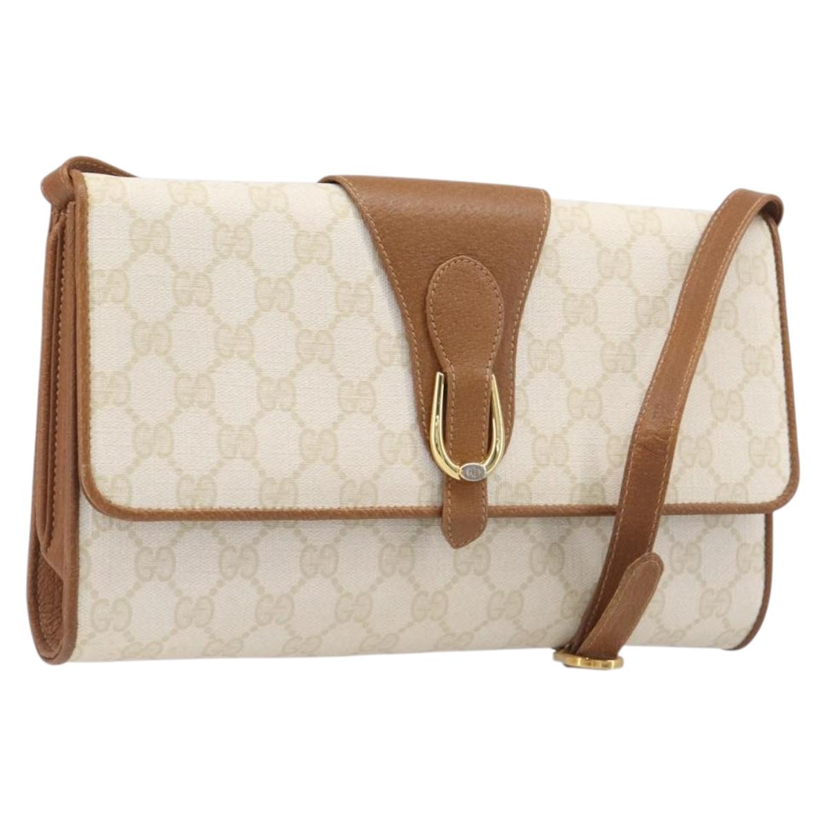 GUCCI GG Supreme Shoulder Bag PVC White Gold Tone 904 02 050 Auth ep15777