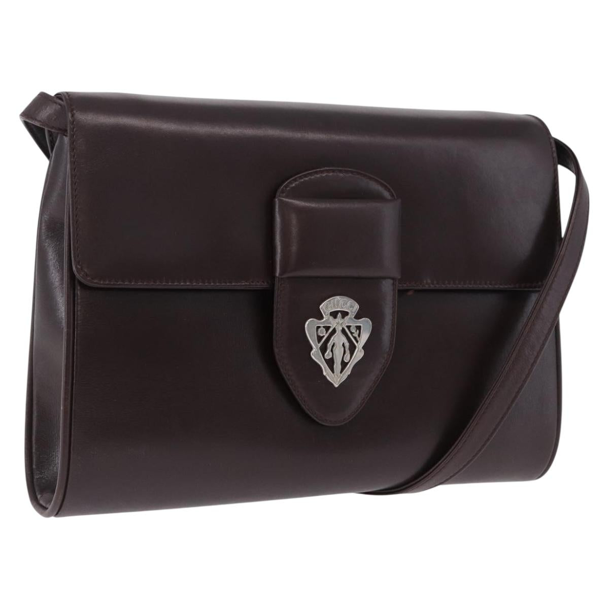GUCCI Shoulder Bag Leather Brown Silver 004 01 0296 Auth ep15780