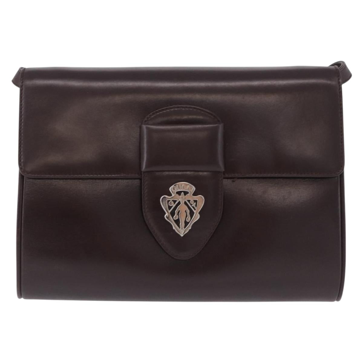 GUCCI Shoulder Bag Leather Brown Silver 004 01 0296 Auth ep15780