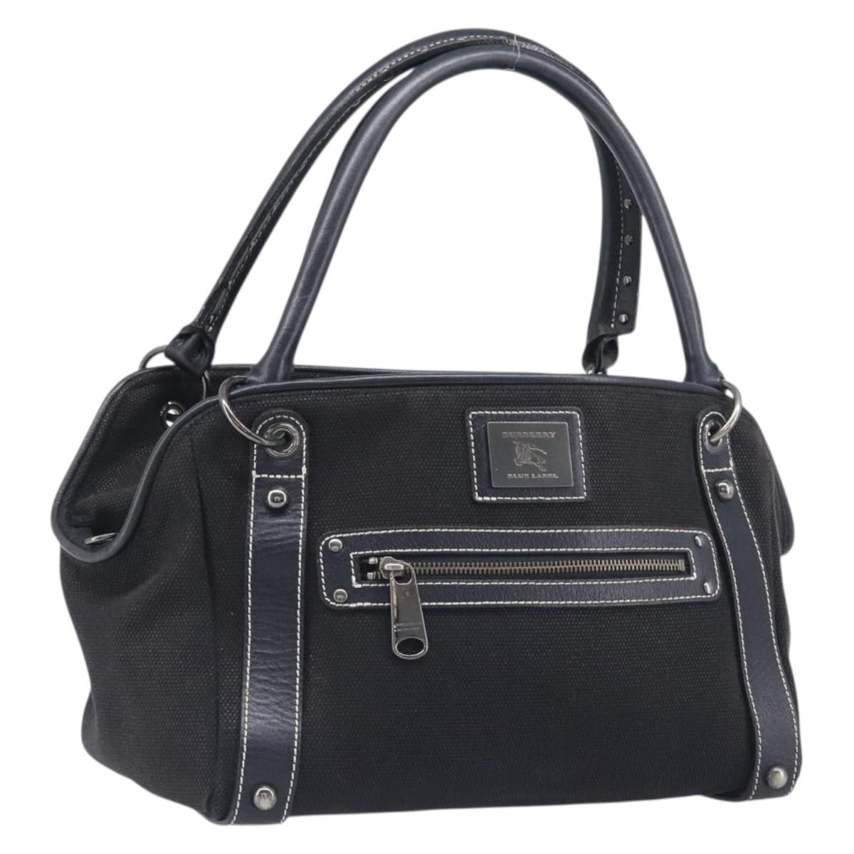 BURBERRY Hand Bag Canvas Black Silver Auth ep15781