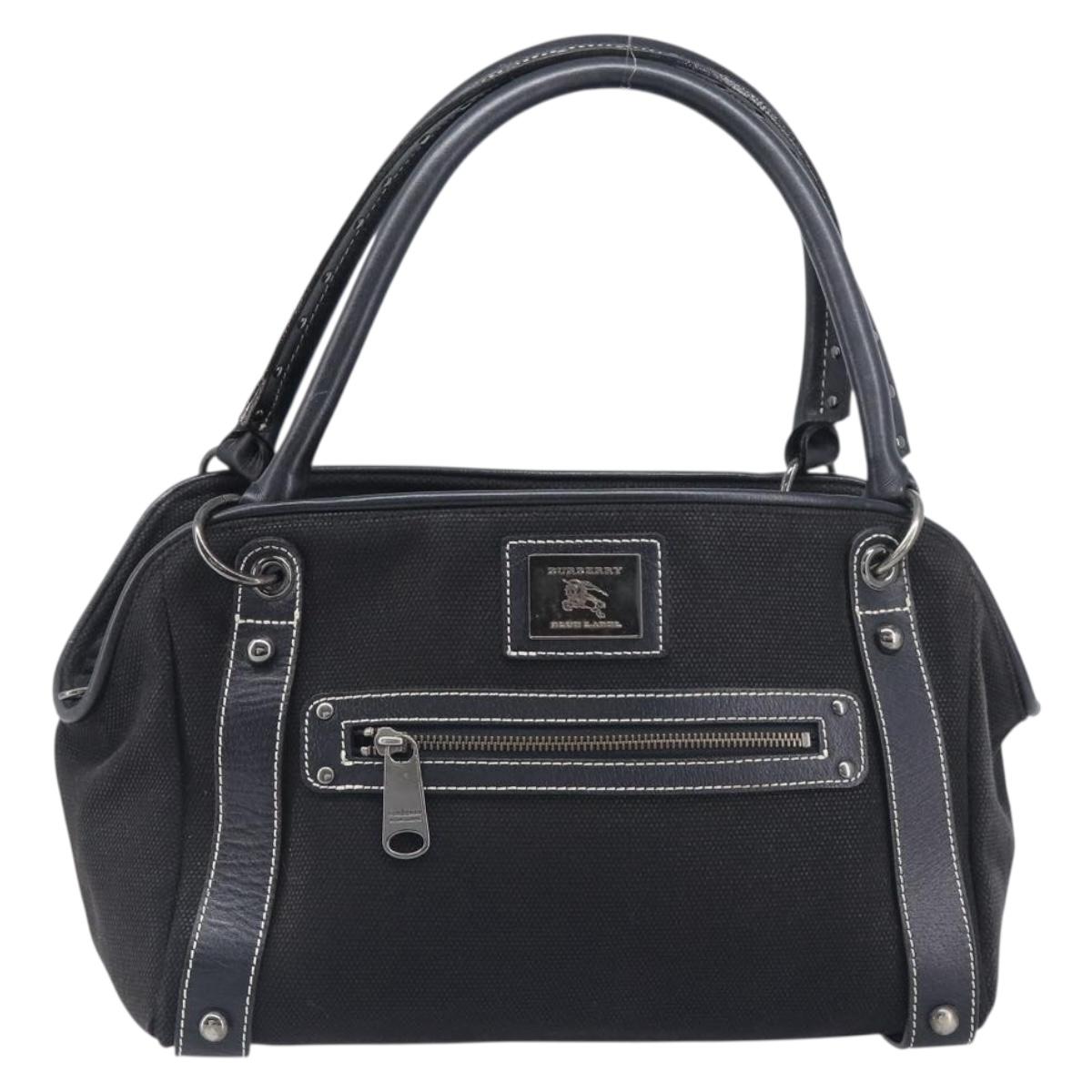 BURBERRY Hand Bag Canvas Black Silver Auth ep15781