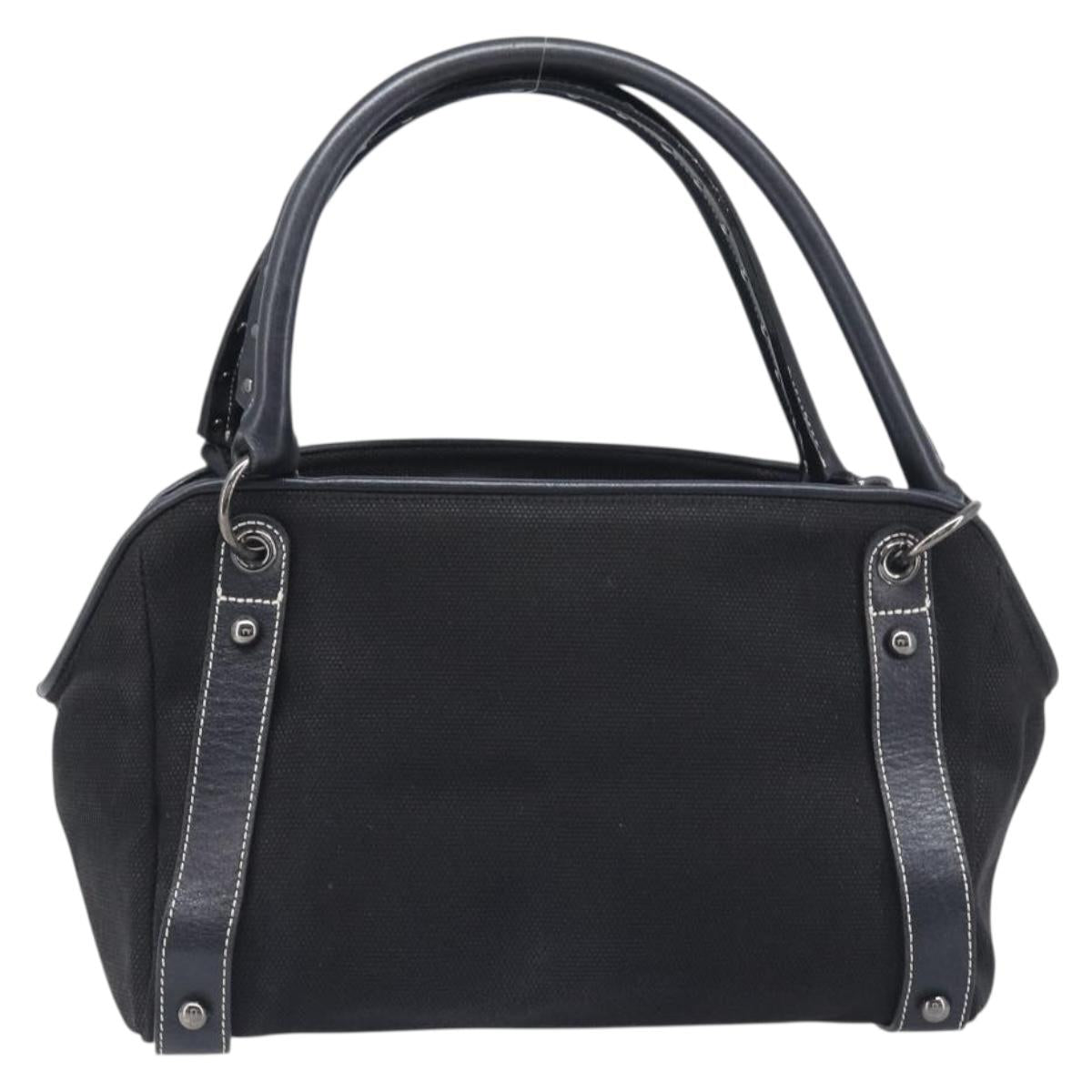 BURBERRY Hand Bag Canvas Black Silver Auth ep15781