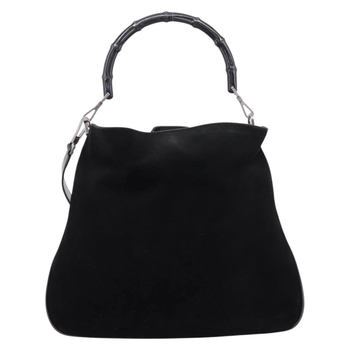 GUCCI Bamboo Hand Bag Suede 2way Black Silver 001 1577 Auth ep15783