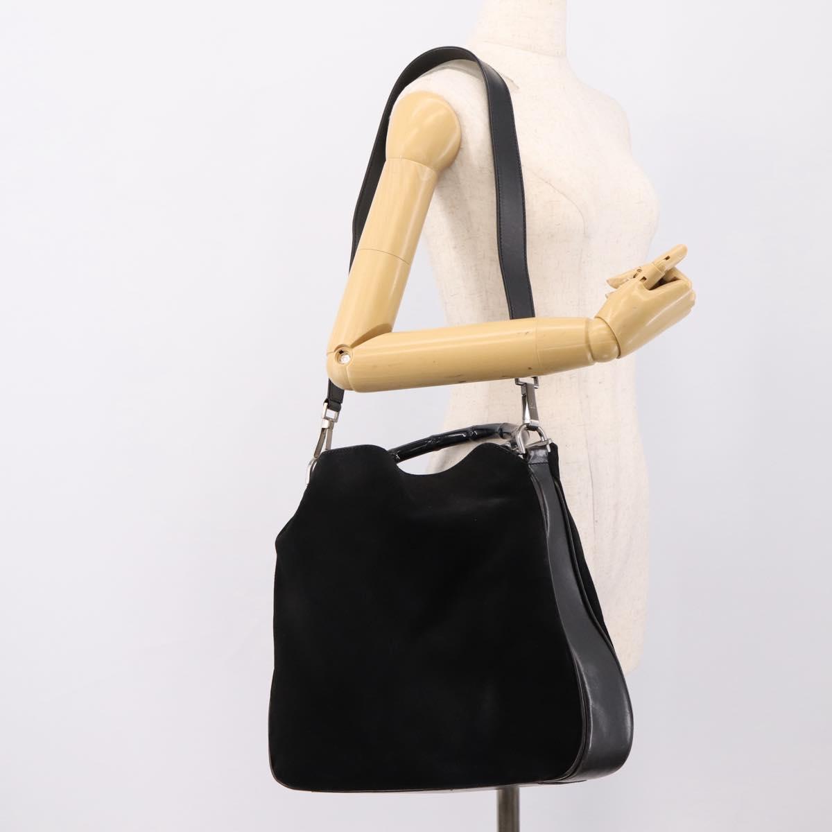 GUCCI Bamboo Hand Bag Suede 2way Black Silver 001 1577 Auth ep15783