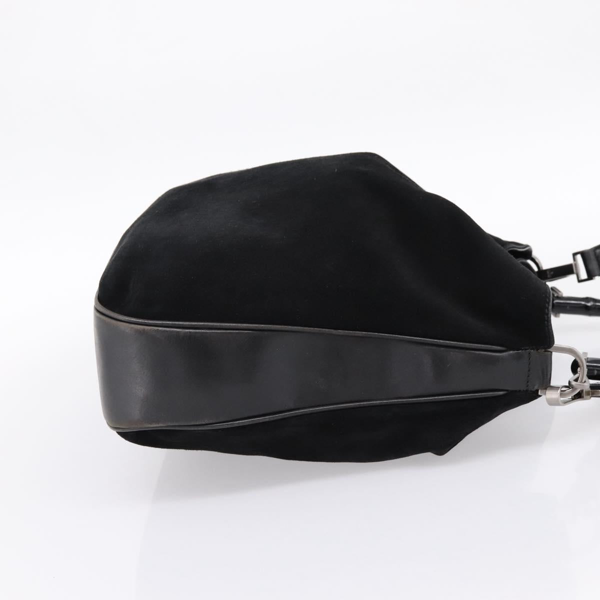 GUCCI Bamboo Hand Bag Suede 2way Black Silver 001 1577 Auth ep15783