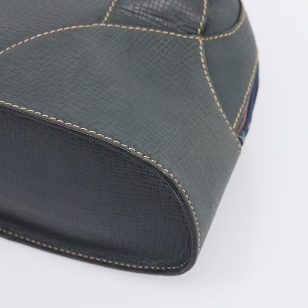 LOEWE Hand Bag Leather Navy Gold Tone Auth ep15784