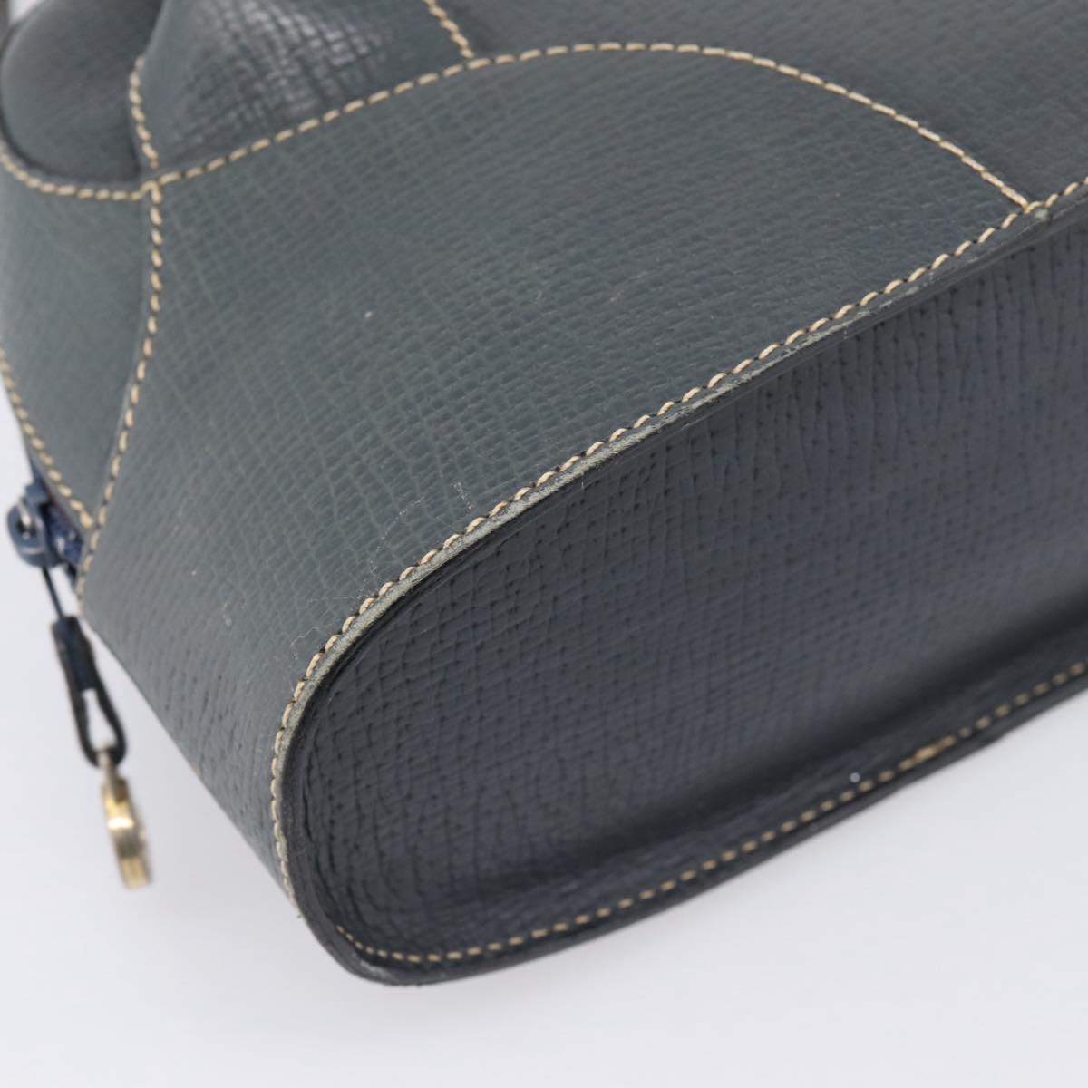 LOEWE Hand Bag Leather Navy Gold Tone Auth ep15784