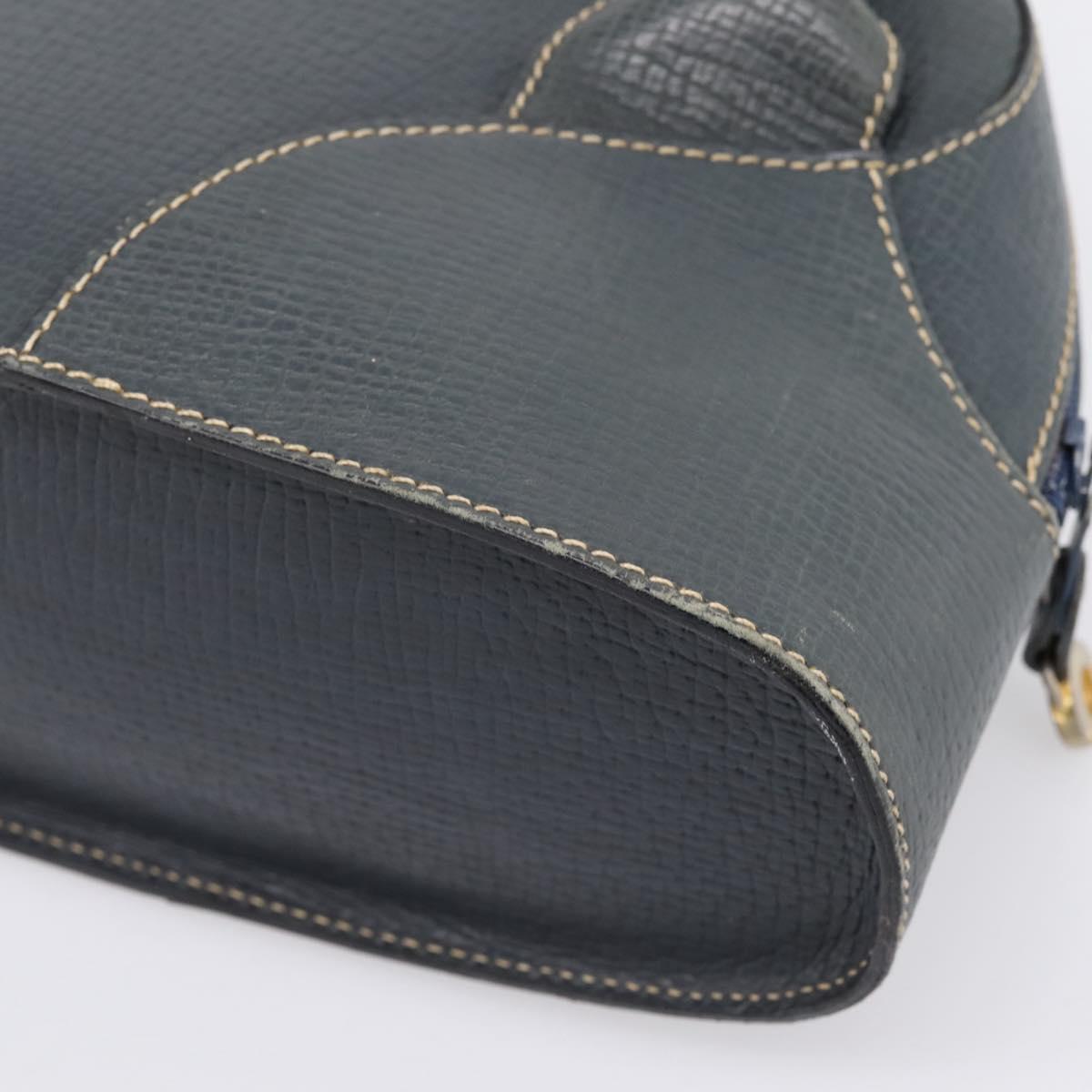 LOEWE Hand Bag Leather Navy Gold Tone Auth ep15784