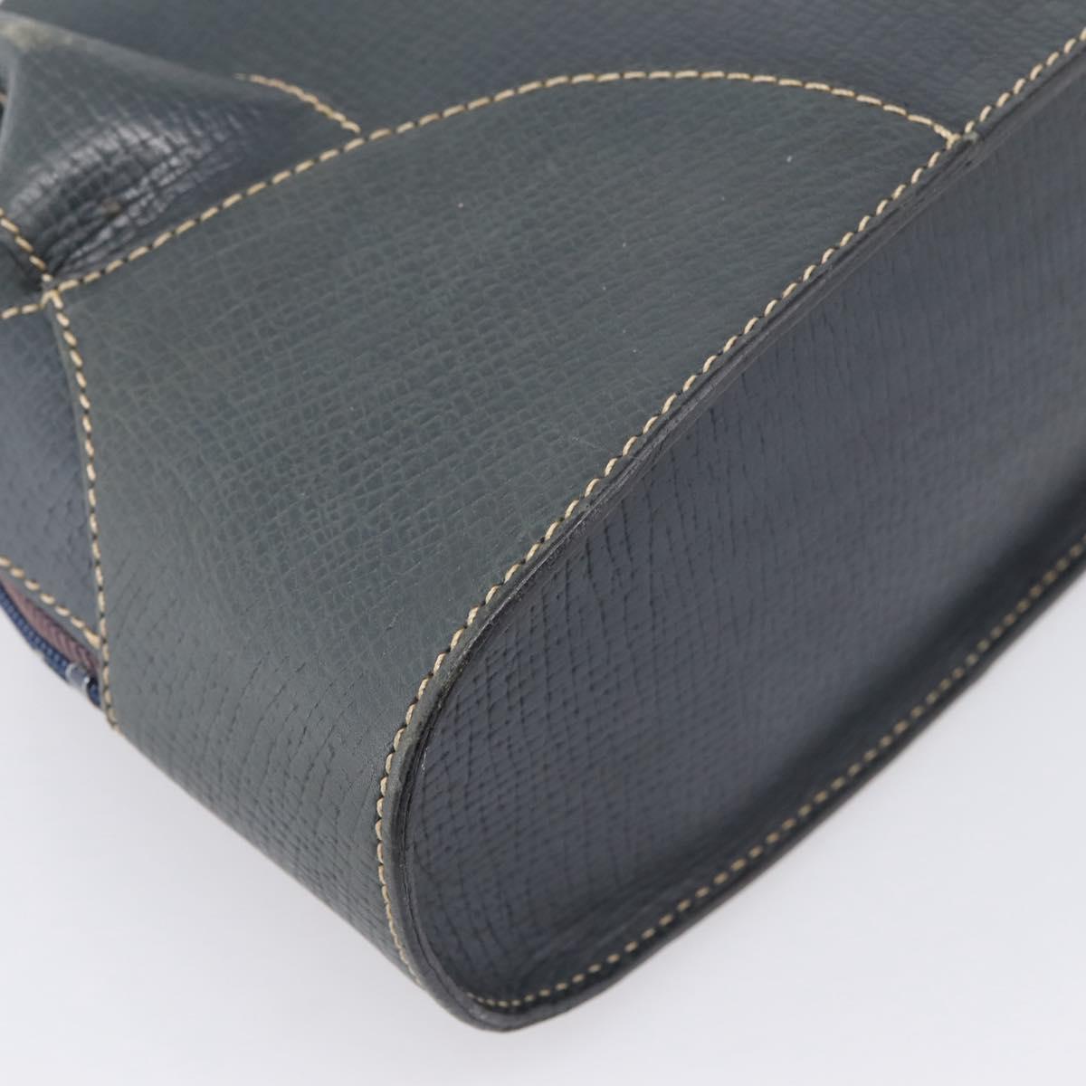 LOEWE Hand Bag Leather Navy Gold Tone Auth ep15784