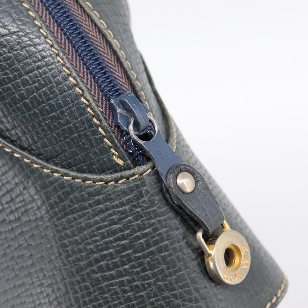 LOEWE Hand Bag Leather Navy Gold Tone Auth ep15784