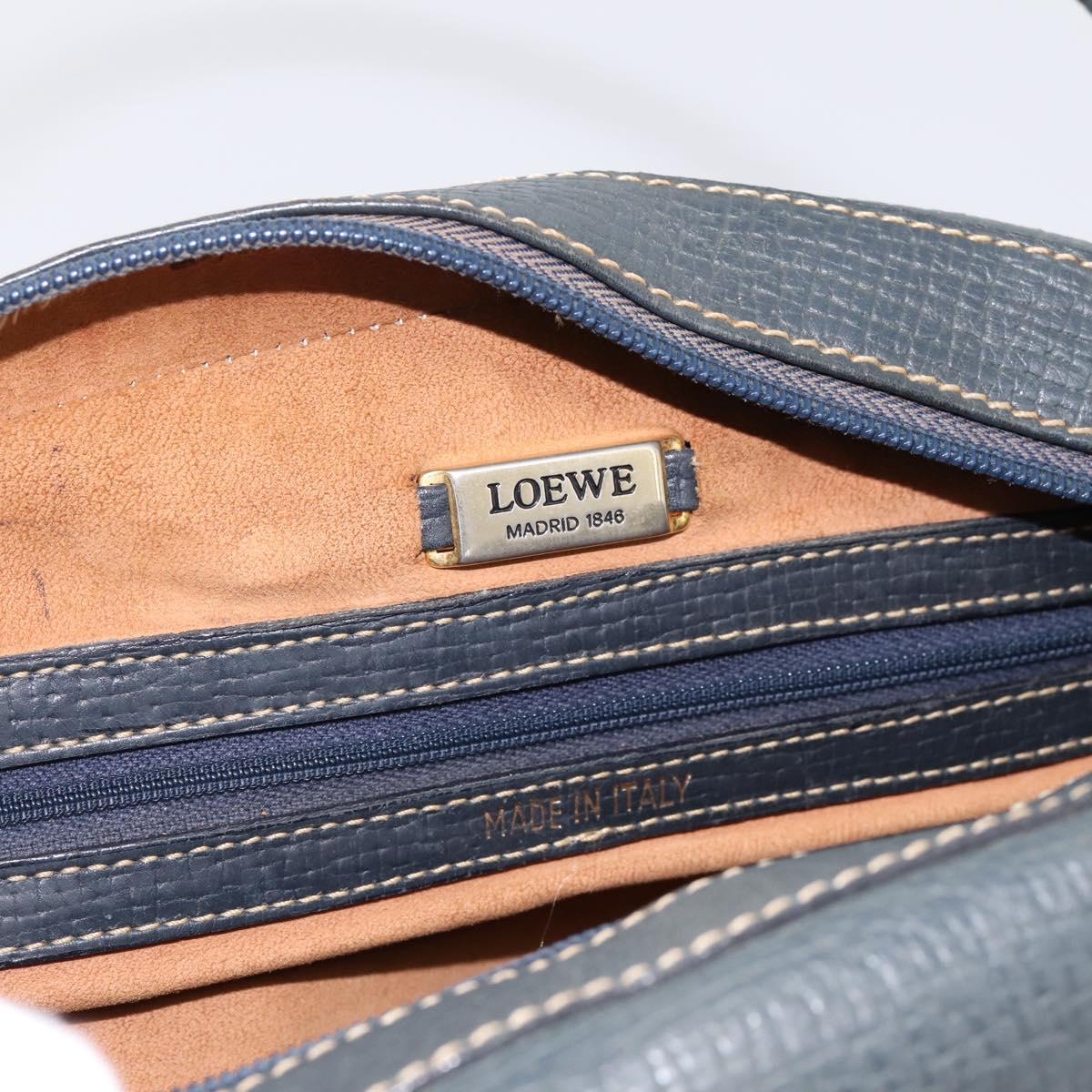 LOEWE Hand Bag Leather Navy Gold Tone Auth ep15784