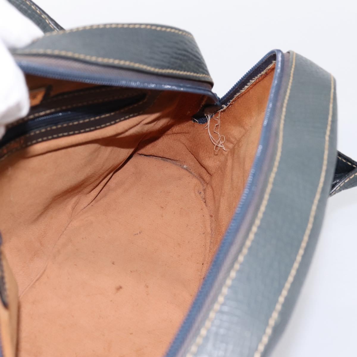 LOEWE Hand Bag Leather Navy Gold Tone Auth ep15784