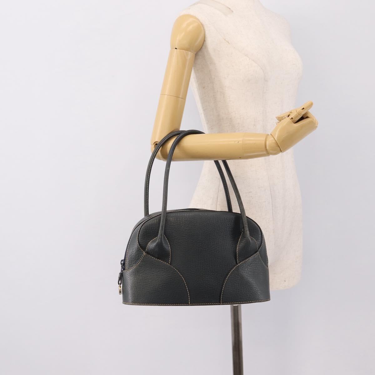 LOEWE Hand Bag Leather Navy Gold Tone Auth ep15784