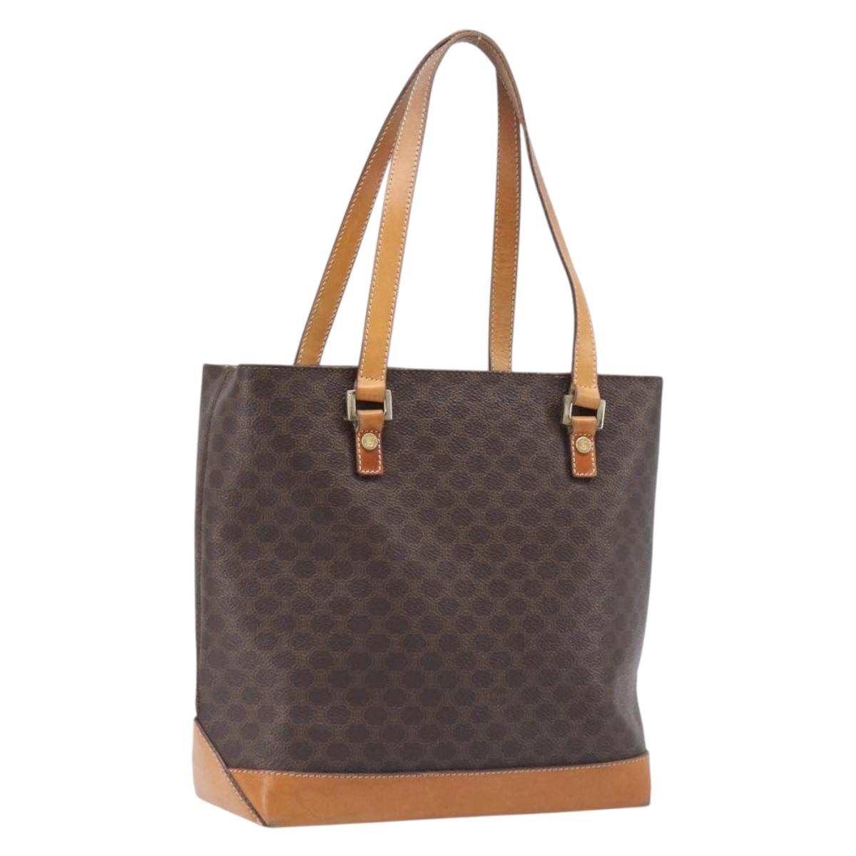 CELINE Macadam Hand Bag PVC Leather Brown Gold Tone Auth ep15786