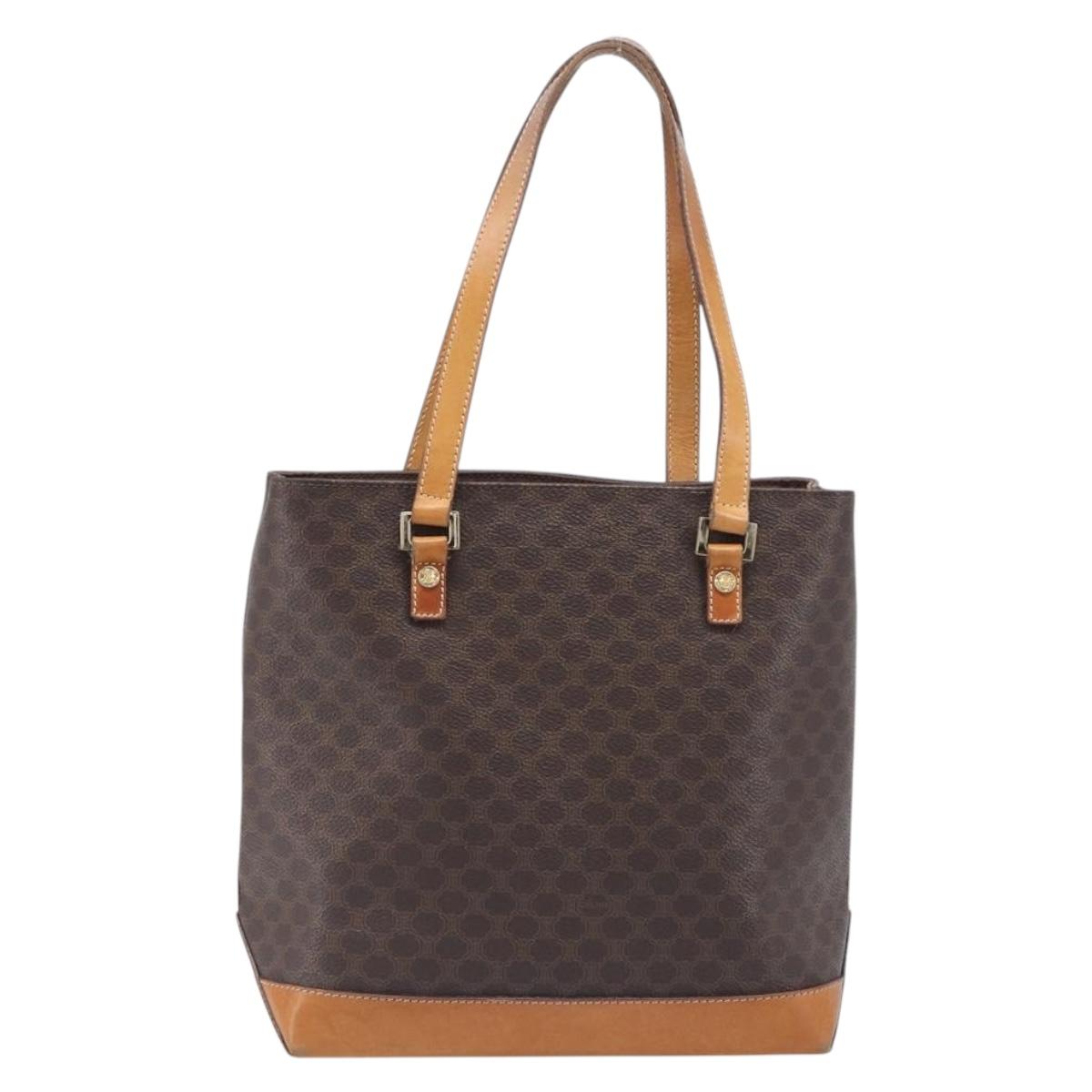CELINE Macadam Hand Bag PVC Leather Brown Gold Tone Auth ep15786