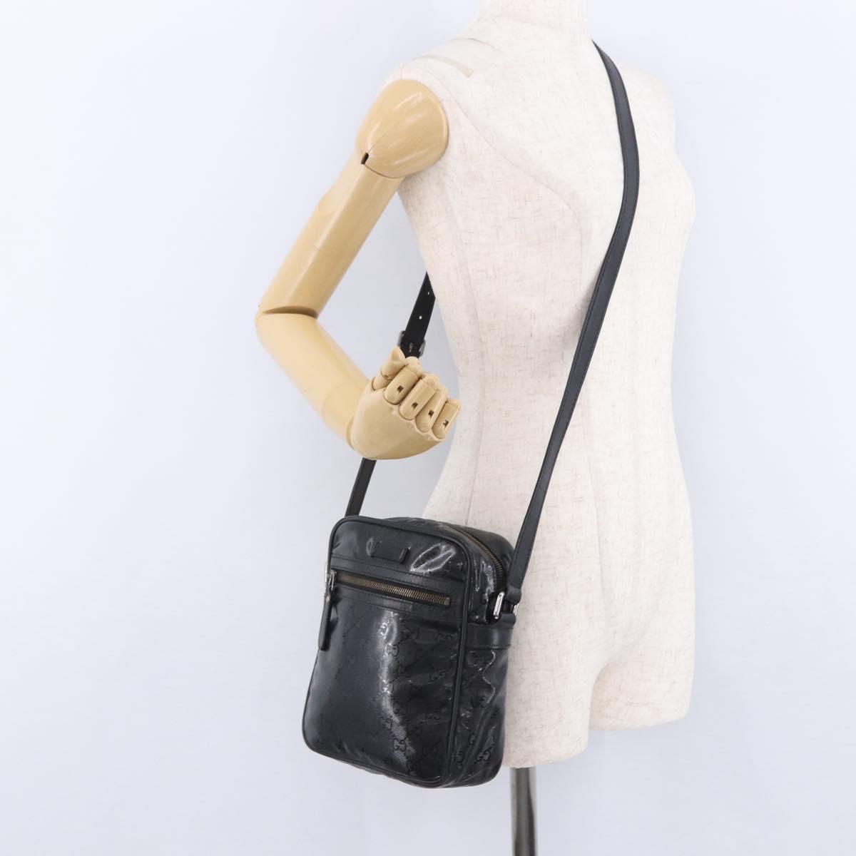 GUCCI GG Implementation Shoulder Bag PVC Black Silver 233268 Auth ep15789