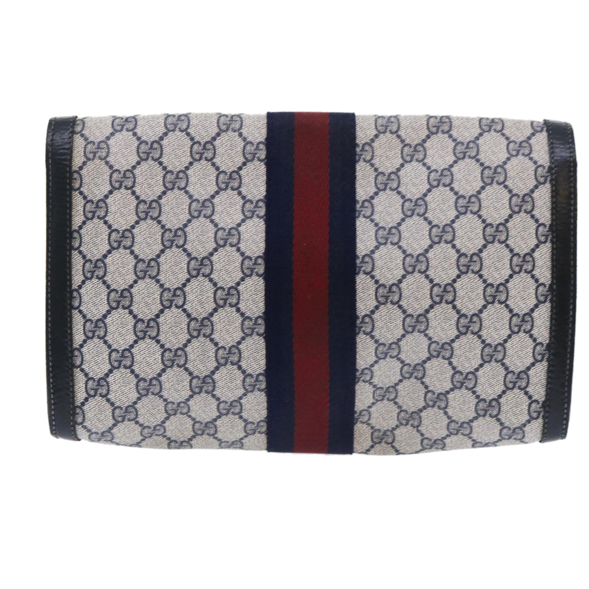 GUCCI GG Canvas Sherry Line Clutch Bag Gray Red Navy 07 014 3087 Auth ep1579