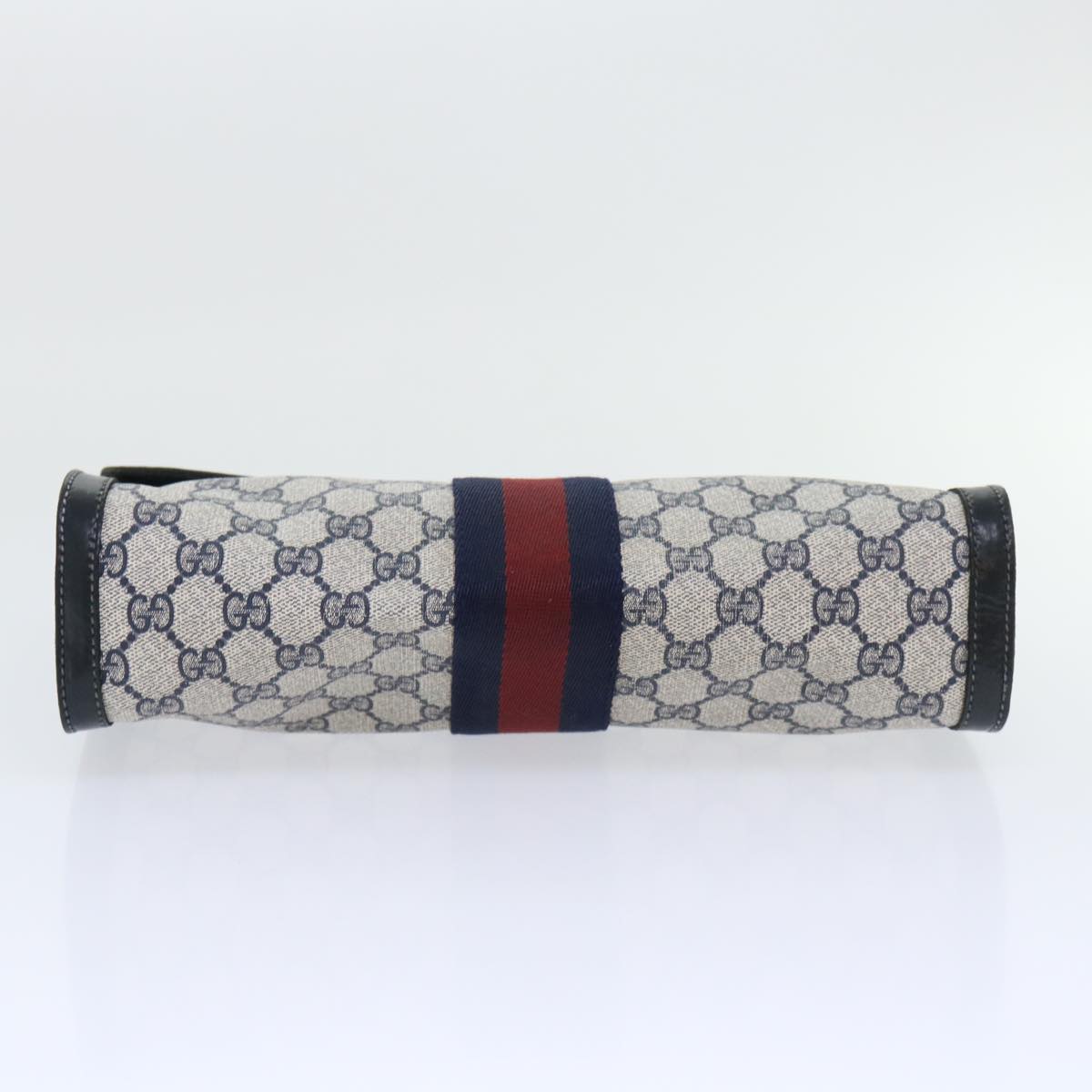 GUCCI GG Canvas Sherry Line Clutch Bag Gray Red Navy 07 014 3087 Auth ep1579