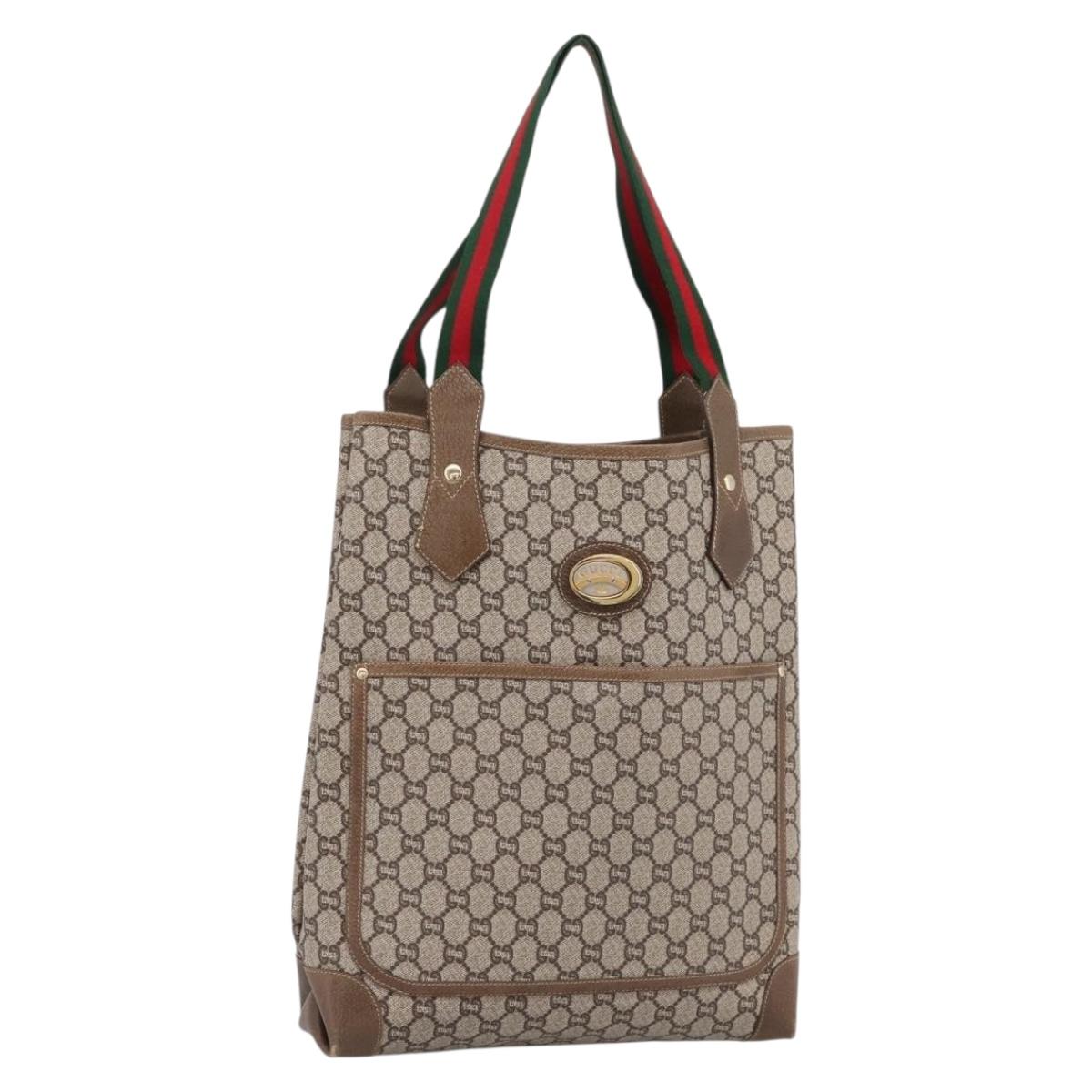 GUCCI Plus Hand Bag PVC Leather Beige Gold Tone Auth ep15790