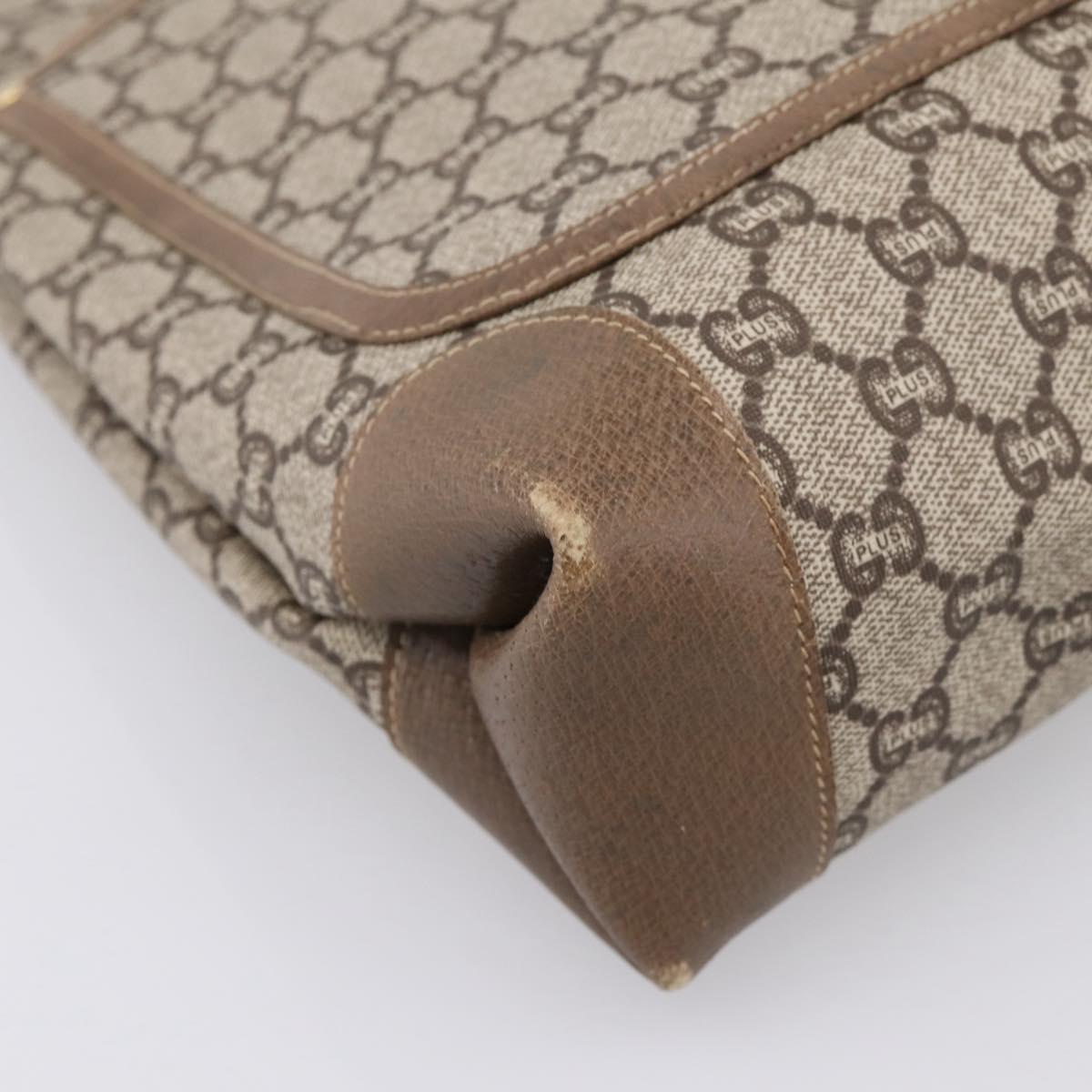 GUCCI Plus Hand Bag PVC Leather Beige Gold Tone Auth ep15790