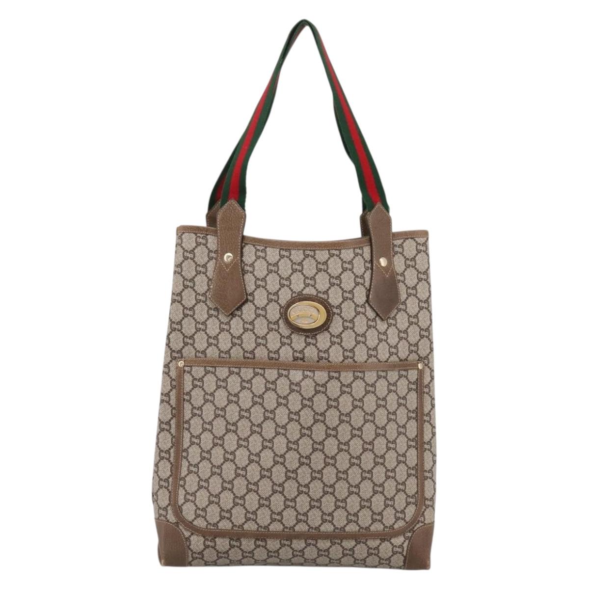 GUCCI Plus Hand Bag PVC Leather Beige Gold Tone Auth ep15790