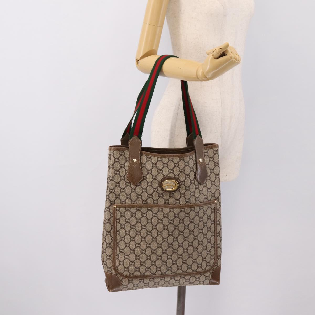 GUCCI Plus Hand Bag PVC Leather Beige Gold Tone Auth ep15790