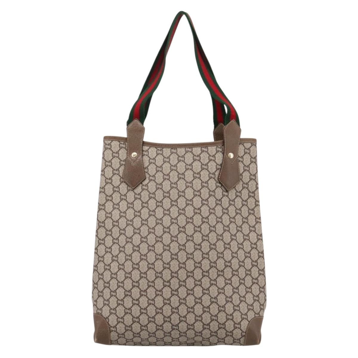 GUCCI Plus Hand Bag PVC Leather Beige Gold Tone Auth ep15790