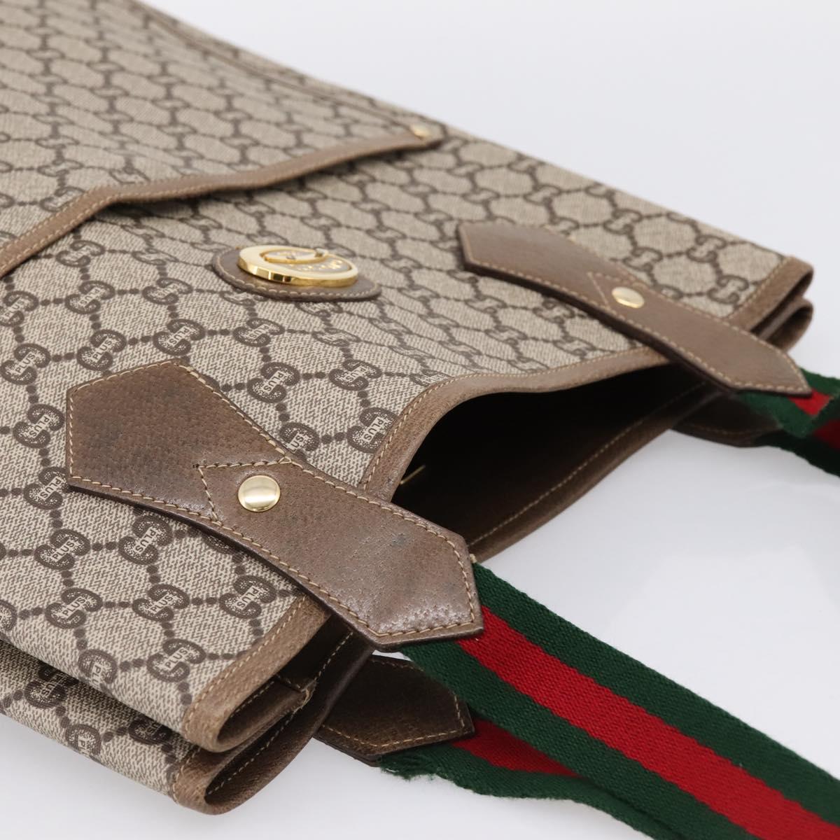 GUCCI Plus Hand Bag PVC Leather Beige Gold Tone Auth ep15790