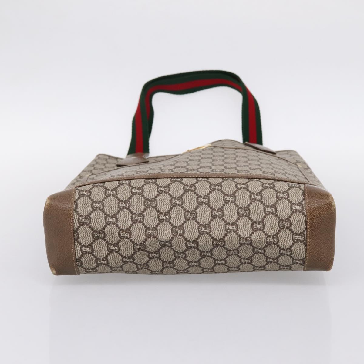 GUCCI Plus Hand Bag PVC Leather Beige Gold Tone Auth ep15790