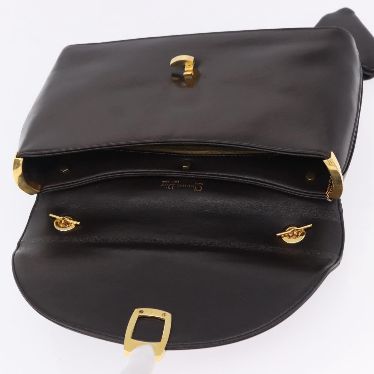 Christian Dior Hand Bag Leather 2way Brown Gold Tone Auth ep15792A
