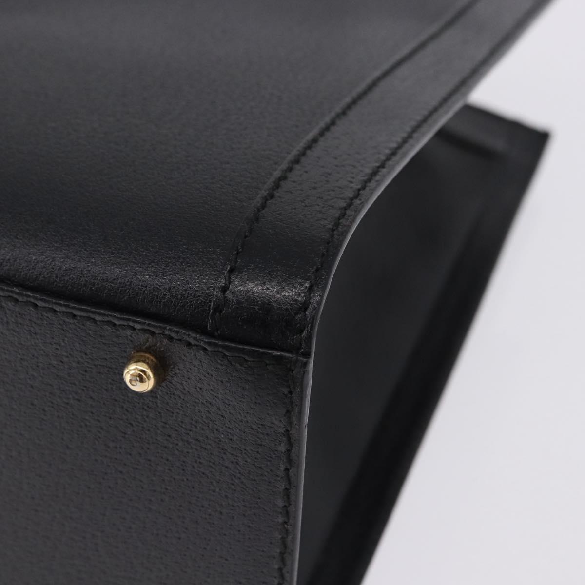 GUCCI Bamboo Hand Bag Leather Black Gold Tone 02 123 0260 Auth ep15795
