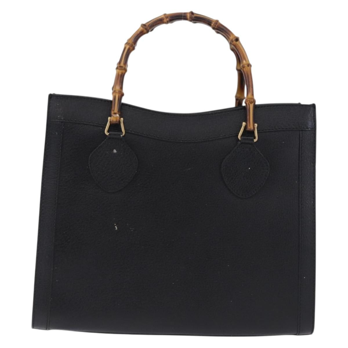 GUCCI Bamboo Hand Bag Leather Black Gold Tone 02 123 0260 Auth ep15795
