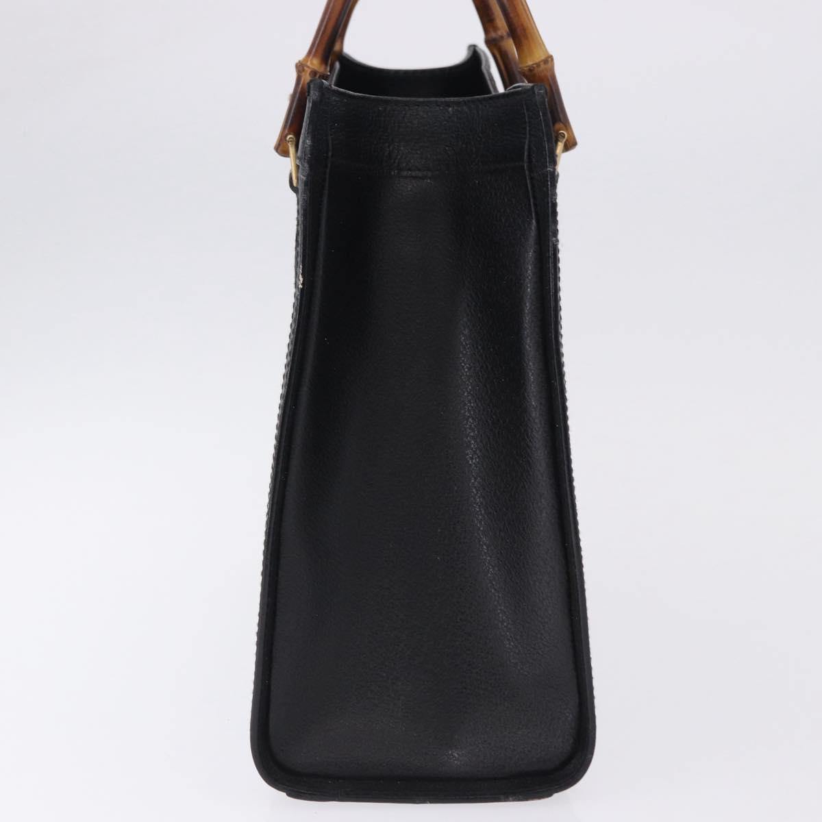 GUCCI Bamboo Hand Bag Leather Black Gold Tone 02 123 0260 Auth ep15795