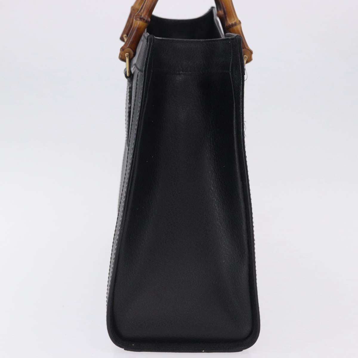 GUCCI Bamboo Hand Bag Leather Black Gold Tone 02 123 0260 Auth ep15795
