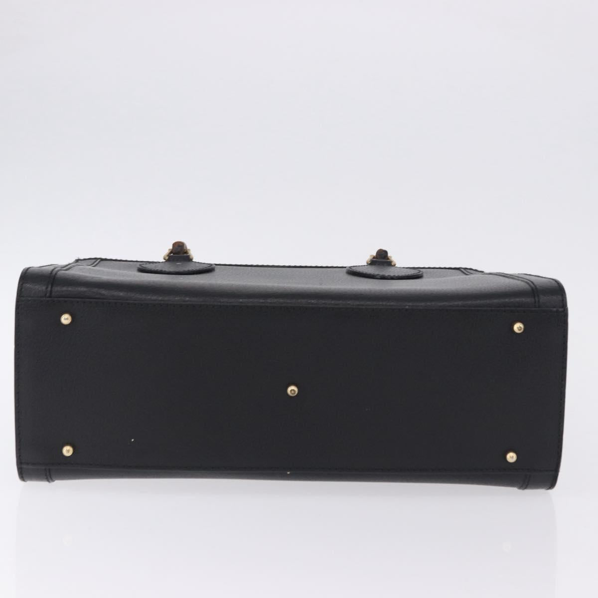 GUCCI Bamboo Hand Bag Leather Black Gold Tone 02 123 0260 Auth ep15795