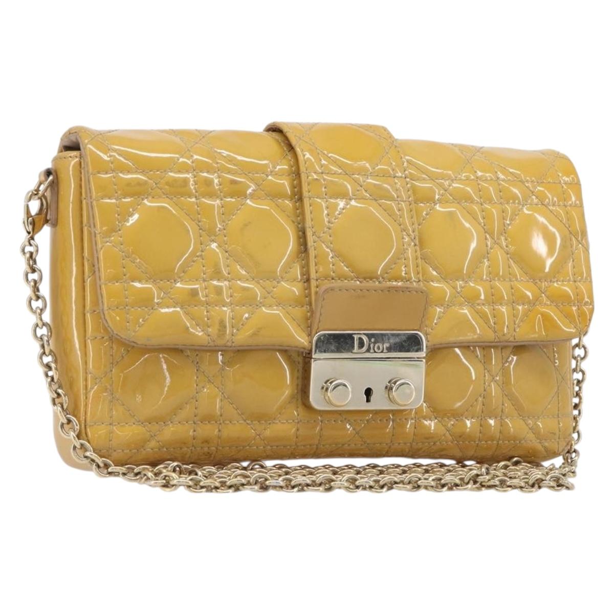 Christian Dior Canage Chain Shoulder Bag Patent Yellow Gold Tone Auth ep15798