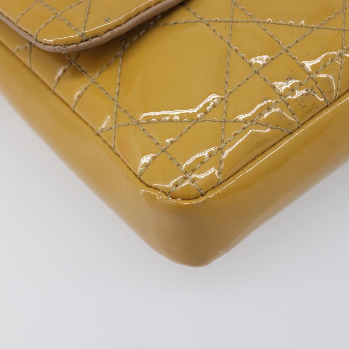Christian Dior Canage Chain Shoulder Bag Patent Yellow Gold Tone Auth ep15798