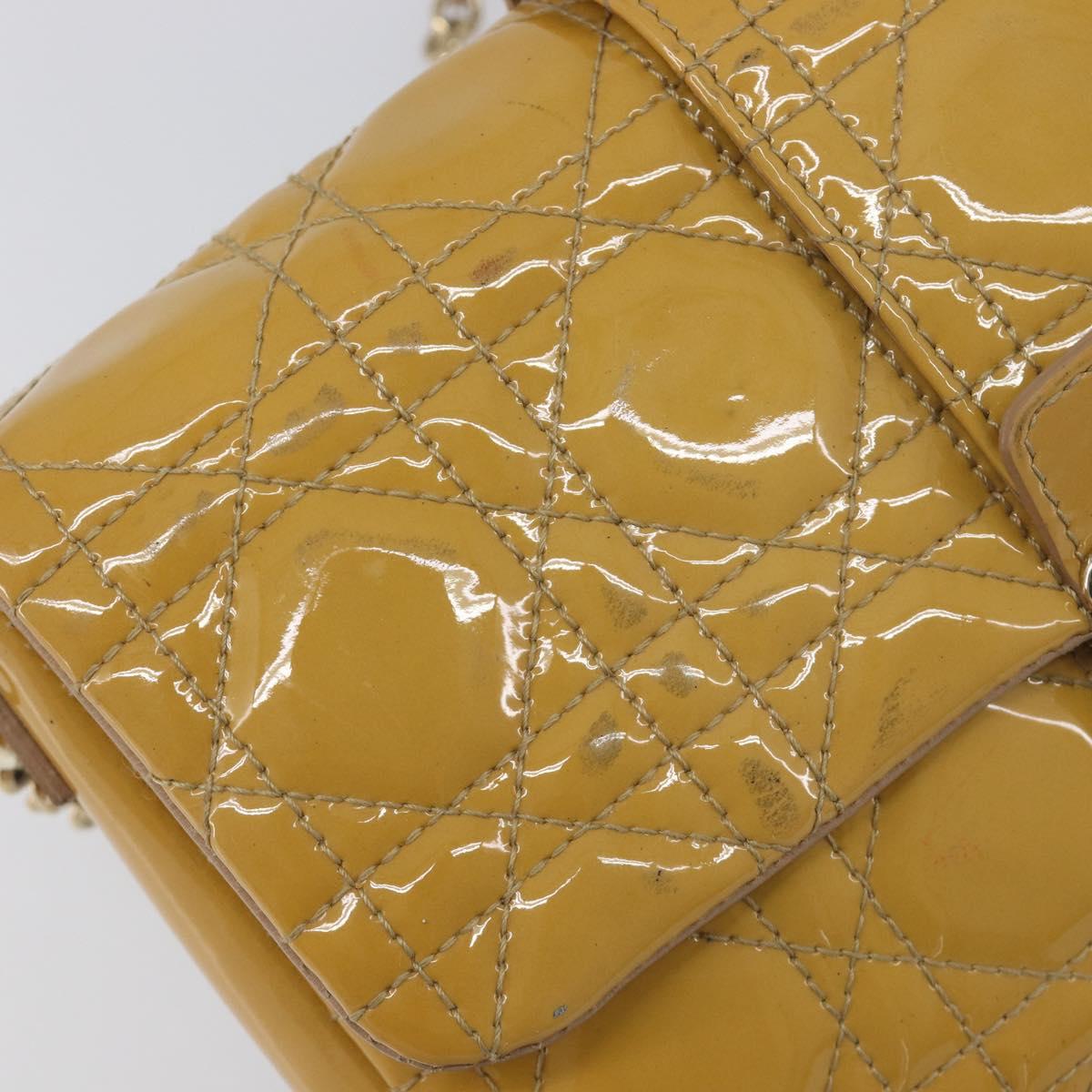 Christian Dior Canage Chain Shoulder Bag Patent Yellow Gold Tone Auth ep15798