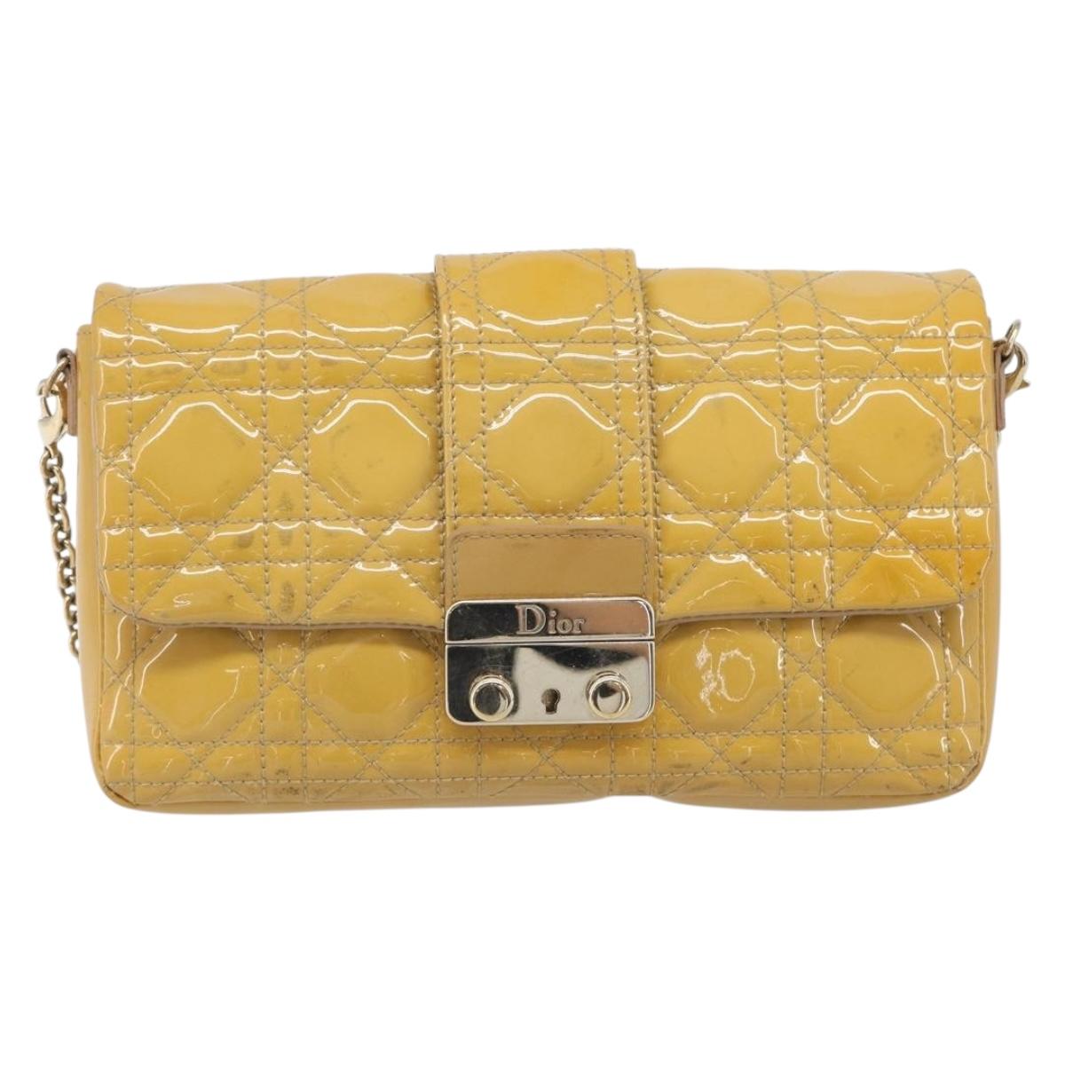 Christian Dior Canage Chain Shoulder Bag Patent Yellow Gold Tone Auth ep15798